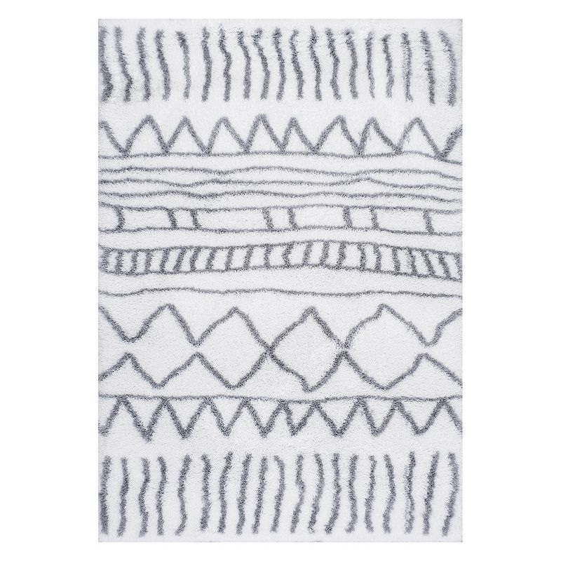 nuLOOM Airy Shag Renata Moroccan Striped Rug, Grey, 6.5X9 Ft