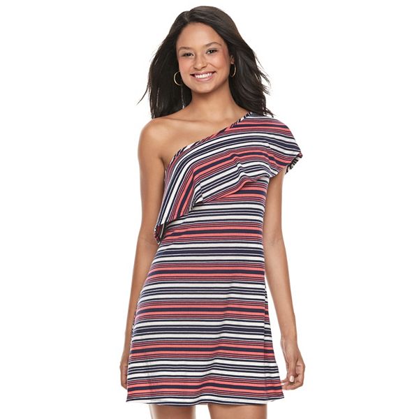 Juniors' Love, Fire Ribbed One Shoulder Swing Dress