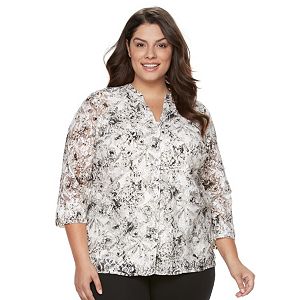 Plus Size Napa Valley Print Lace Top with Tank