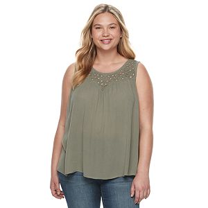 Juniors' Plus Size Mudd® Embroidered Yoke Tank