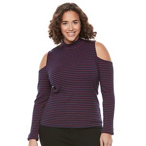 Juniors' Plus Size SO® Mockneck Cold-Shoulder Top