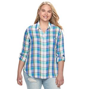 Juniors' Plus Size SO® Plaid High-Low Shirt