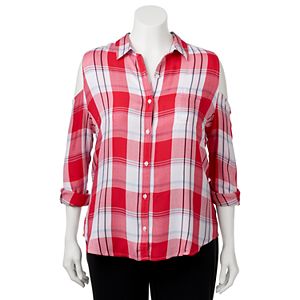 Juniors' Plus Size SO® Cold Shoulder Pleated Shirt