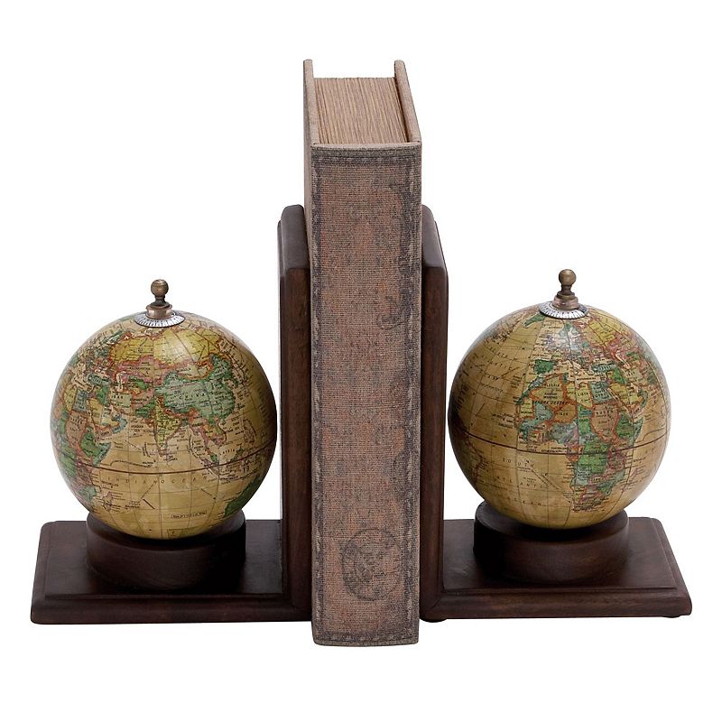 New Traditional Globe Bookends 2-piece Set, Brown