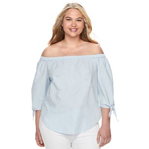 Juniors' Plus Size SO® Poplin Off The Shoulder Top