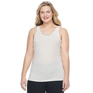 Juniors' Plus Size SO® Double Scoop Crisscross Tank