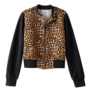 Girls 7-16 Side of Fries Quilted Leopard Print Bomber Jacket
