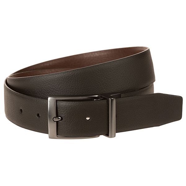 Check and Leather Reversible Belt in Dark Birch Brown/black - Men