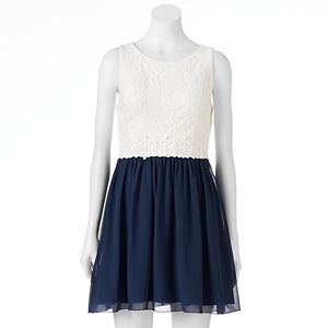 Juniors' Speechless Lace T-Back Chiffon Skater Dress