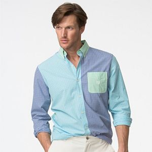Men's Chaps Classic-Fit Gingham-Checked Colorblock Easy-Care Button-Down Shirt
