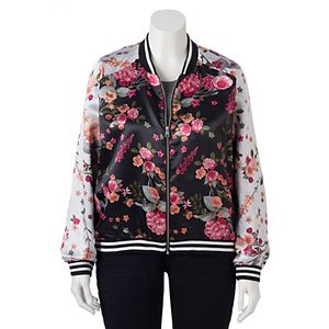 Juniors' Plus Size Love, Fire Floral Bomber Jacket