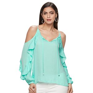 Women's Jennifer Lopez Cold-Shoulder Ruffle Top