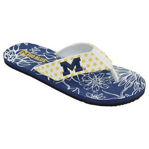 Women's College Edition Michigan Wolverines Floral Polka-Dot Flip-Flops