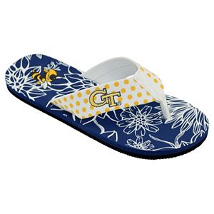 Women's College Edition Georgia Tech Yellow Jackets Floral Polka-Dot Flip-Flops