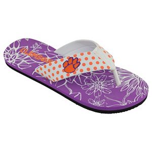 Women's College Edition Clemson Tigers Floral Polka-Dot Flip-Flops