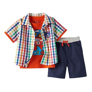 Baby Boy Boyzwear Plaid Shirt, Graphic Tee & Solid Shorts Set