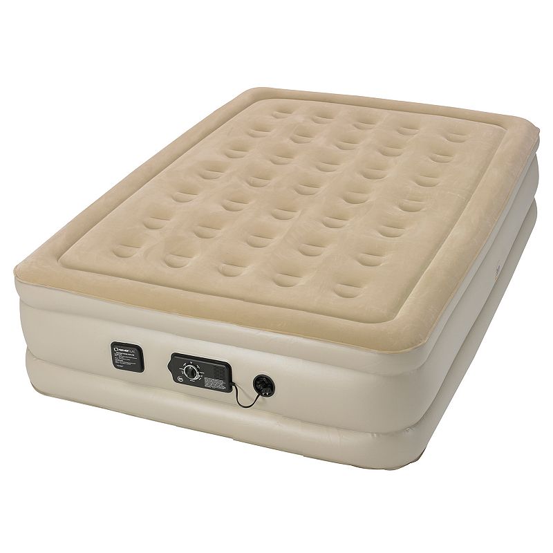 Serta Raised Airbed & Never Flat Pump, Beig/Green (Beig/Khaki)