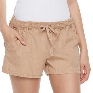 Juniors' Rewind Crochet Linen-Blend Shorts