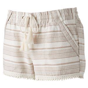 Juniors' Rewind Pom-Pom Hem Linen Shorts
