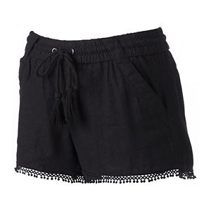 Juniors' Rewind Pom-Pom Hem Linen Shorts