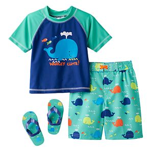 Toddler Boy Wippette Rashguard, Swim Trunks & Flip Flop Sandals Set