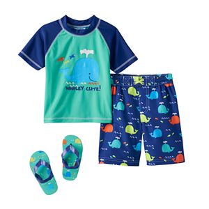 Baby Boy Wippette Rashguard, Swim Trunks & Flip Flop Sandals Set