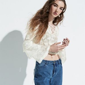 k/lab Lace-Up Bell Sleeve Top