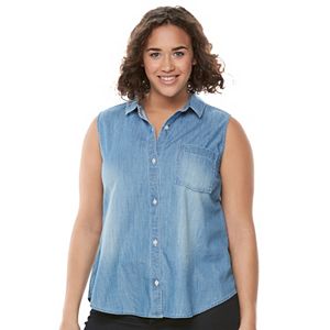 Juniors' Plus Size SO® Chambray Sleeveless Shirt