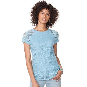 Women's Chaps Lace Overlay Top