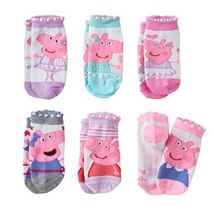 Girls 4-6x Peppa Pig & George Pig 6-pk. No-Show Socks