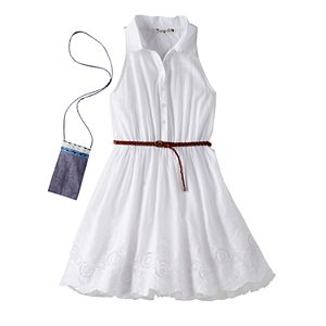 Girls 7-16 Knitworks White Braid Belt Lace Shirt Dress with Crossbody Purse