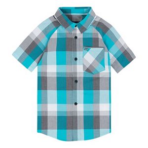 Boys 4-7 Hurley Raglan Short Sleeve Woven Plaid Shirt