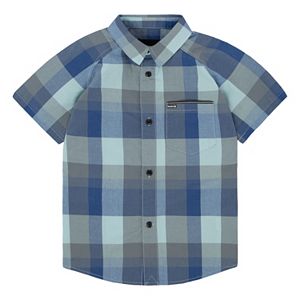 Boys 4-7 Hurley Raglan Short Sleeve Woven Plaid Shirt