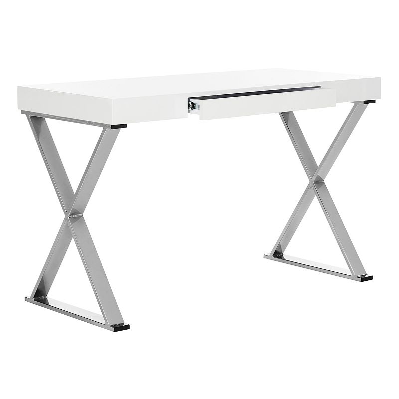 Safavieh Paley 47" Width One Drawer Lacuqer Chrome Desk, White