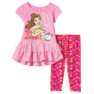 Disney's Beauty & the Beast Girls 4-6x Belle Ruffle Top & Floral Leggings Set