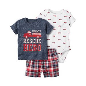 Baby Boy Carter's Print Bodysuit, Graphic Tee & Plaid Shorts Set