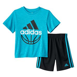 Baby Boy adidas Heathered Logo Basketball Tee & Shorts Set