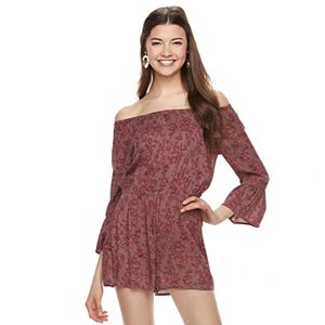 Juniors' Mudd® Print Off The Shoulder Romper