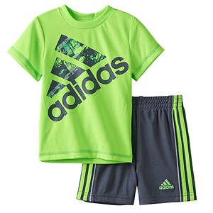 Baby Boy Adidas Logo Graphic Tee & Striped Shorts Set
