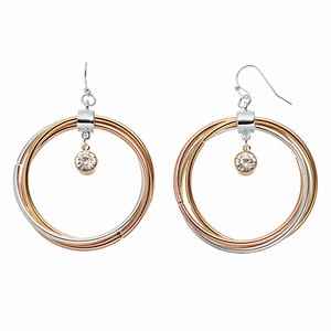 Jennifer Lopez Tri Tone Twisted Drop Hoop Earrings