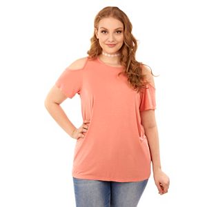 Juniors' Plus Size Wallflower Choker Cold Shoulder Tee