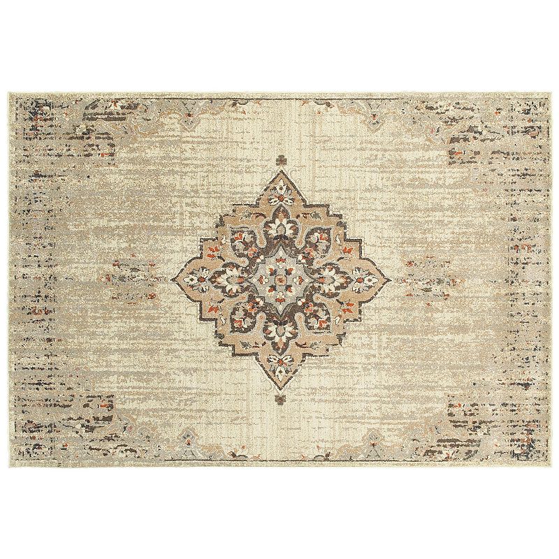 StyleHaven Portia Floral Medallion Framed Rug, Med Beige, 4X5.5 Ft