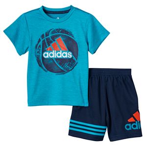 Toddler Boy adidas Sports Ball Graphic Tee & Mesh Shorts Set
