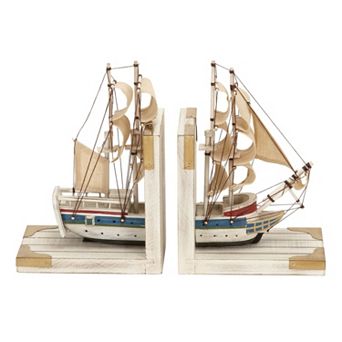 UMA Home Decor Wood Boat Bookends 2 pc Set