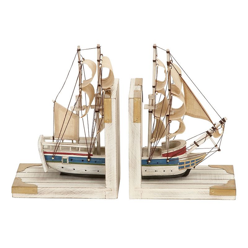 Wood Boat Bookends 2-piece Set, White