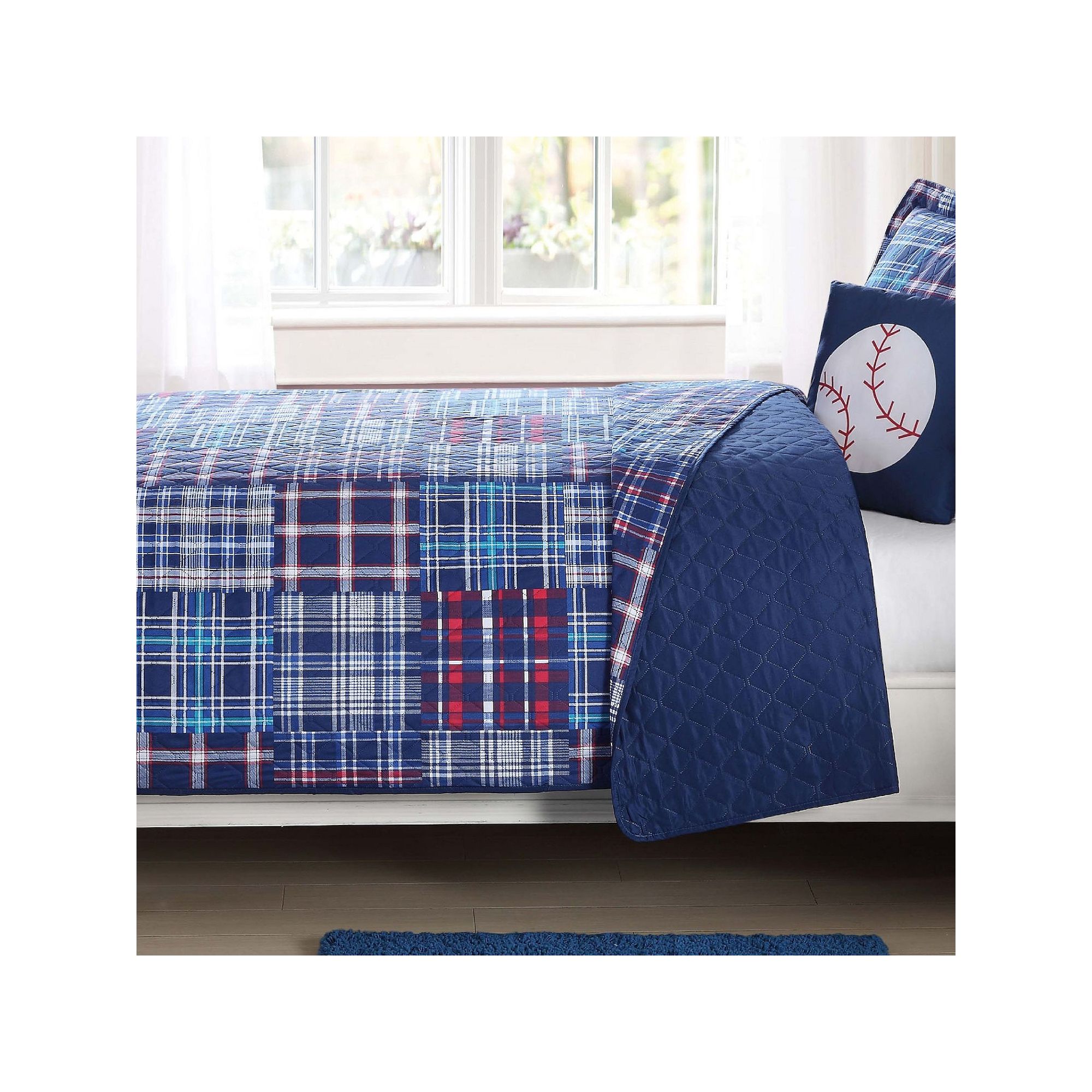 My World Kids Plaid Quilt Set with Coordinating Pillow, Blue