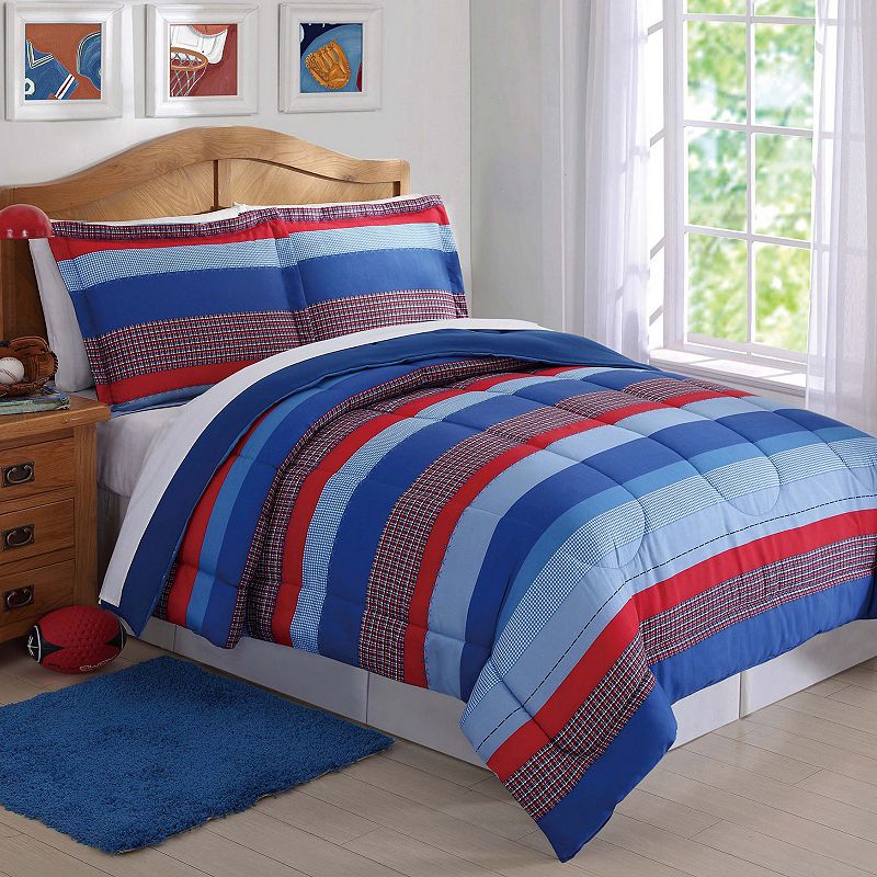 Sebastian Stripe Comforter Set, Red, Twin