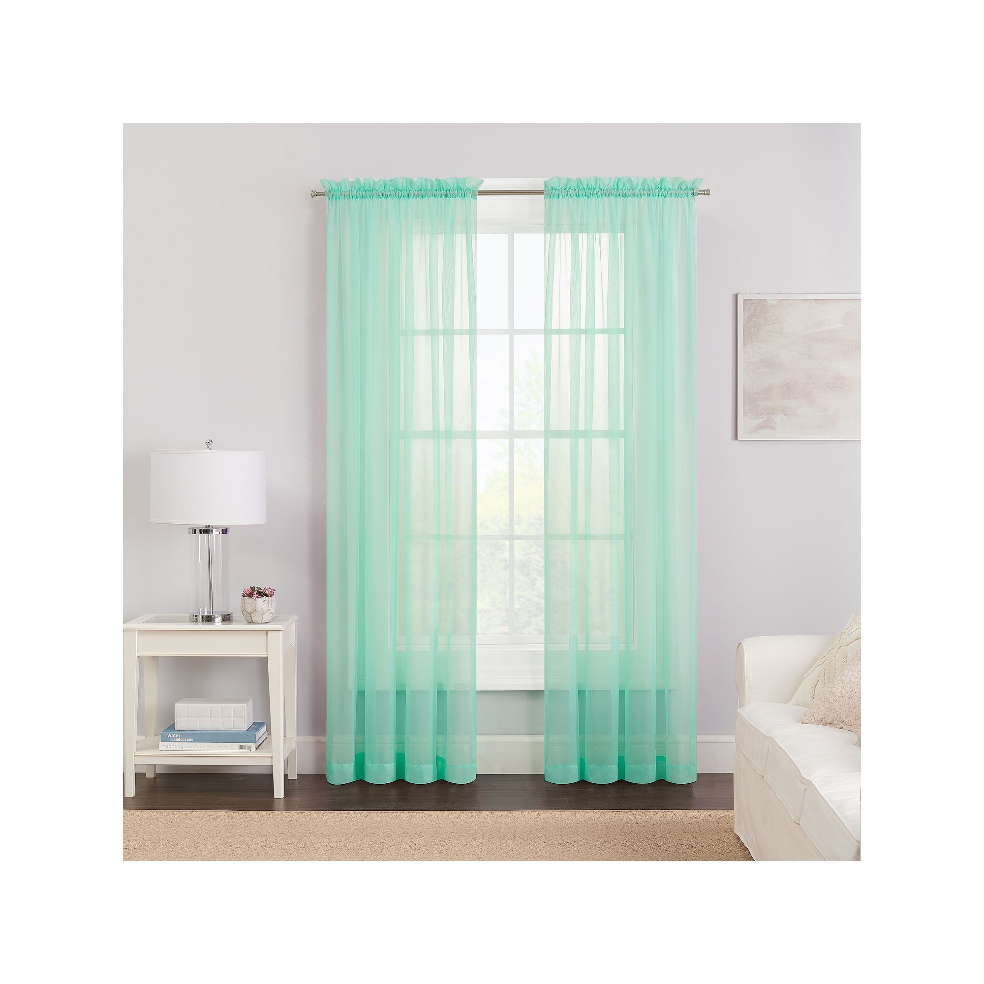 eclipse 2-Pack Victoria Voile Window Curtains, Beach Glass