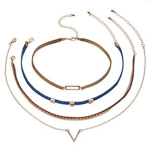 Studded Faux Suede & Chevron Necklace Set