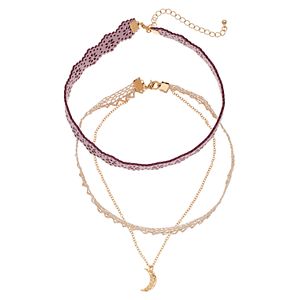 Crescent Lace & Cutout Choker Necklace Set